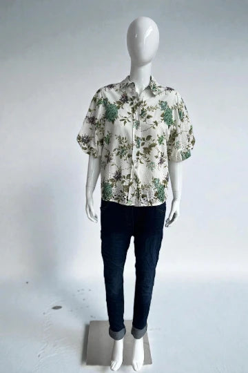 Zetaotto floral  Broidrey cotton Baloon sleeve Blouse