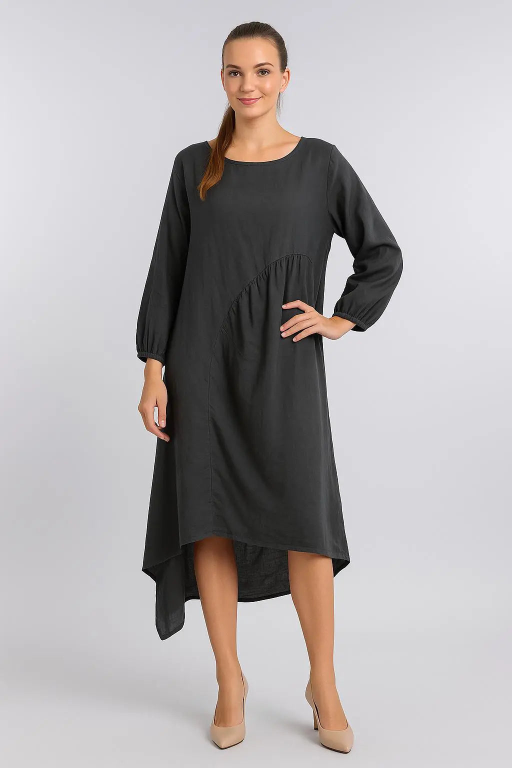 Made in Italy Cotton Pleat Side Dress