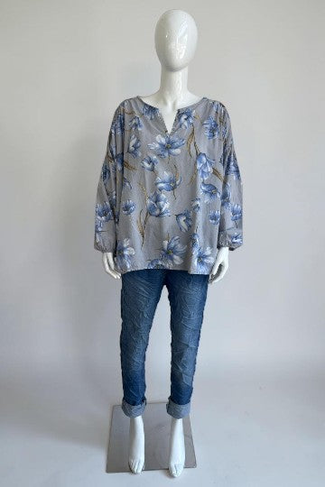 Made in Italy Cotton Floral Print Blouse