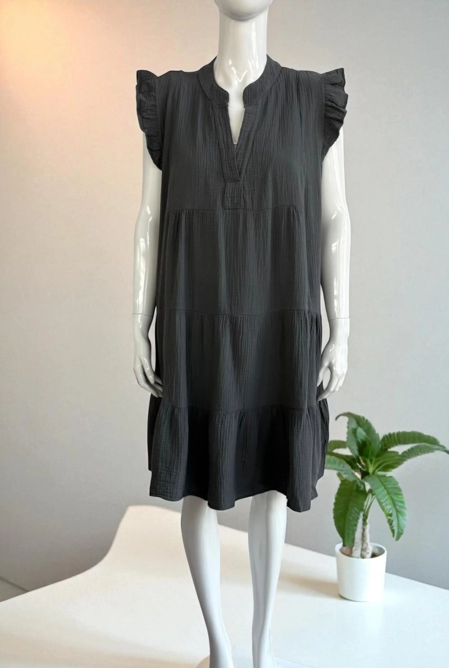 Cotton Tier V Neck Dress