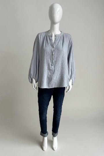 Made in Italy Cotton Button Neck Top