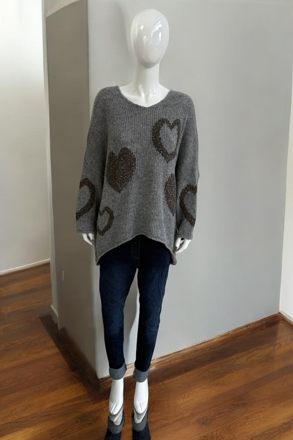 Made in Italy Wool Slouch Heart Jumper