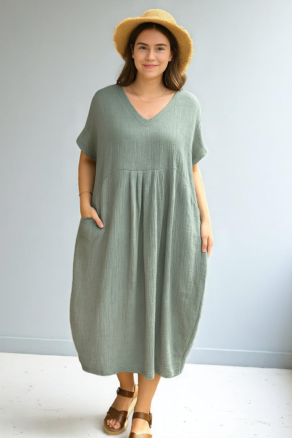 Pleated Cocoon Dress Lagenlook