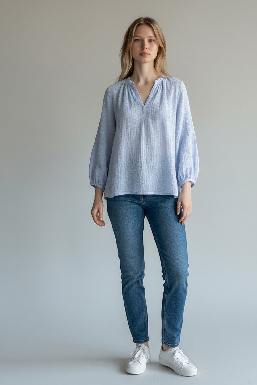 Made in Italy Cotton Button Neck Top