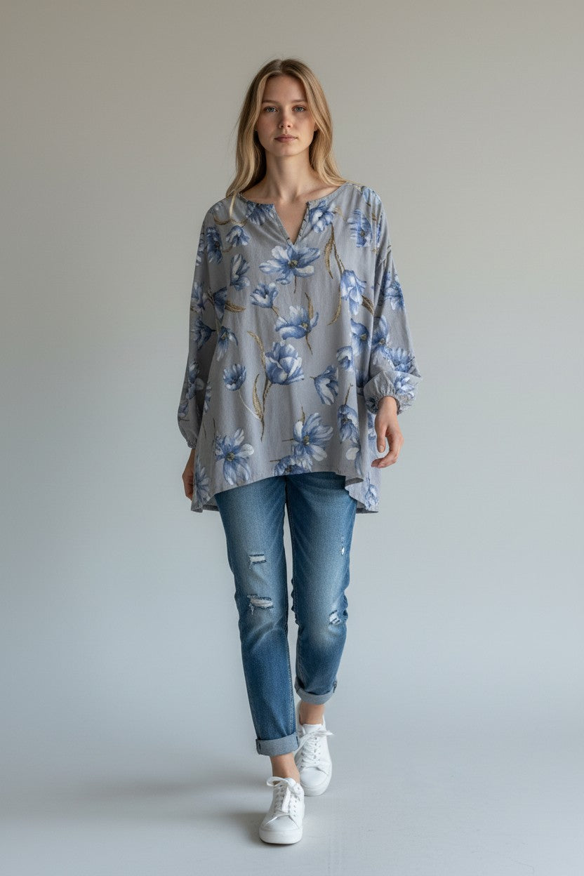 Made in Italy Cotton Floral Print Blouse