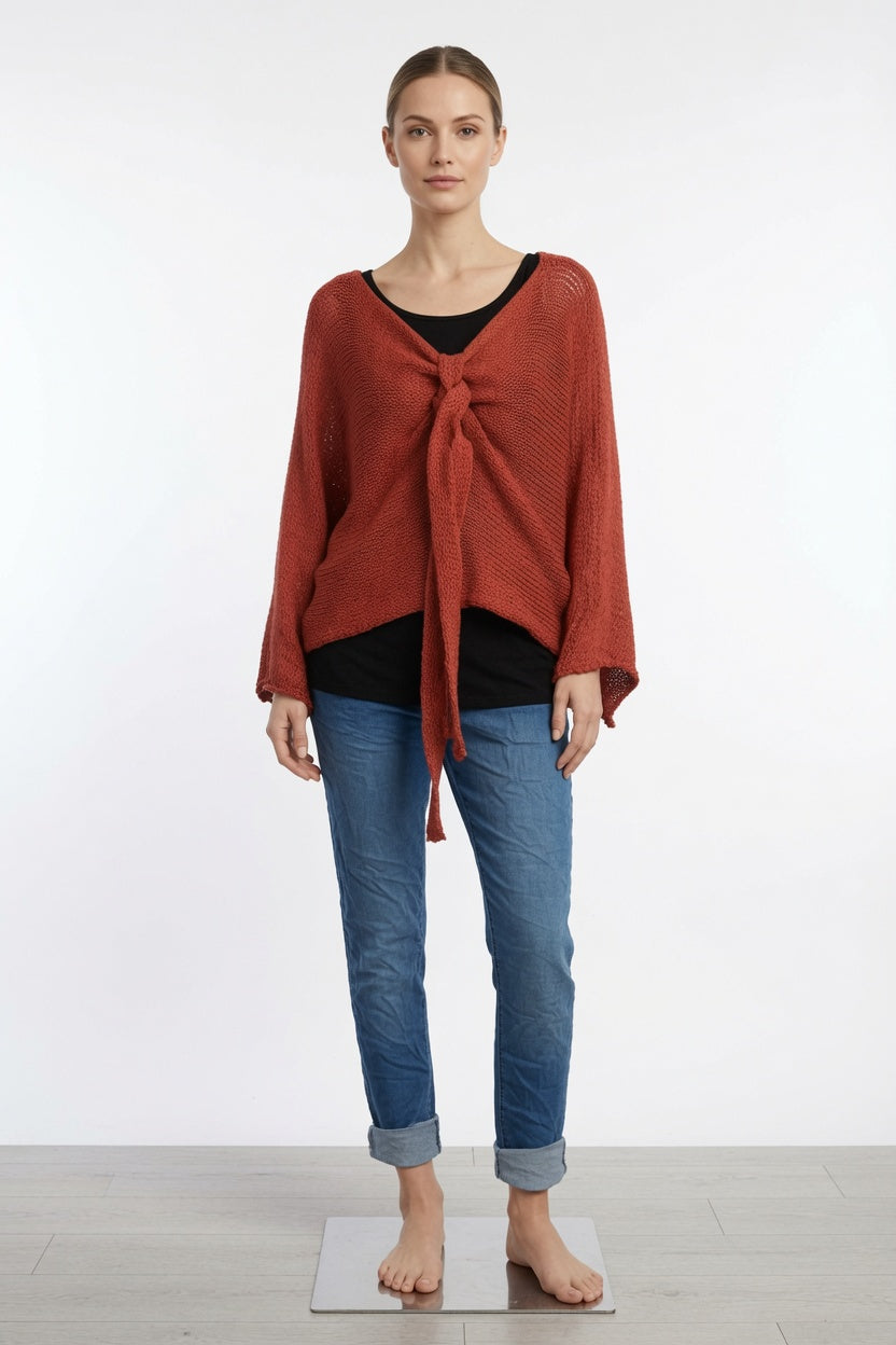 Tie Ruched Cotton Knit Top