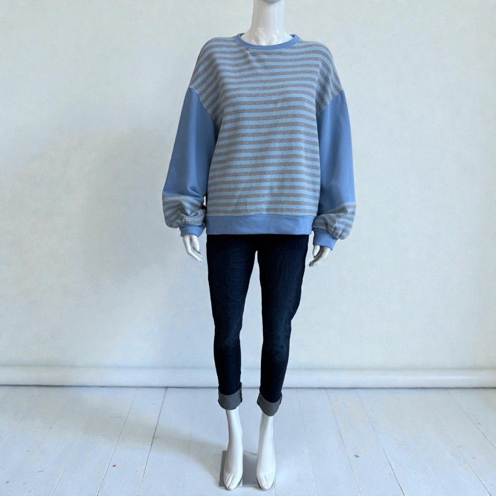 Made In Italy Striped Colorblock Long Sleeve Sweatshirt