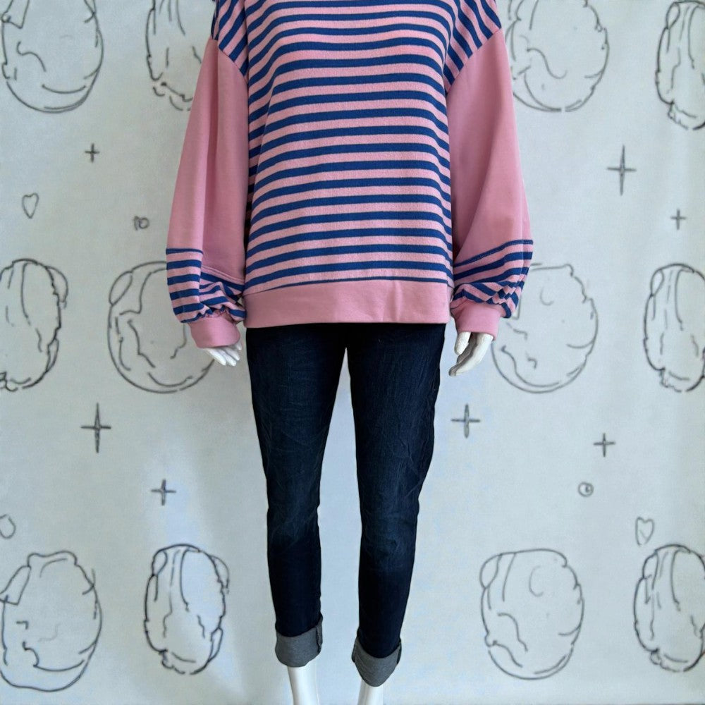 Made In Italy Striped Colorblock Long Sleeve Sweatshirt