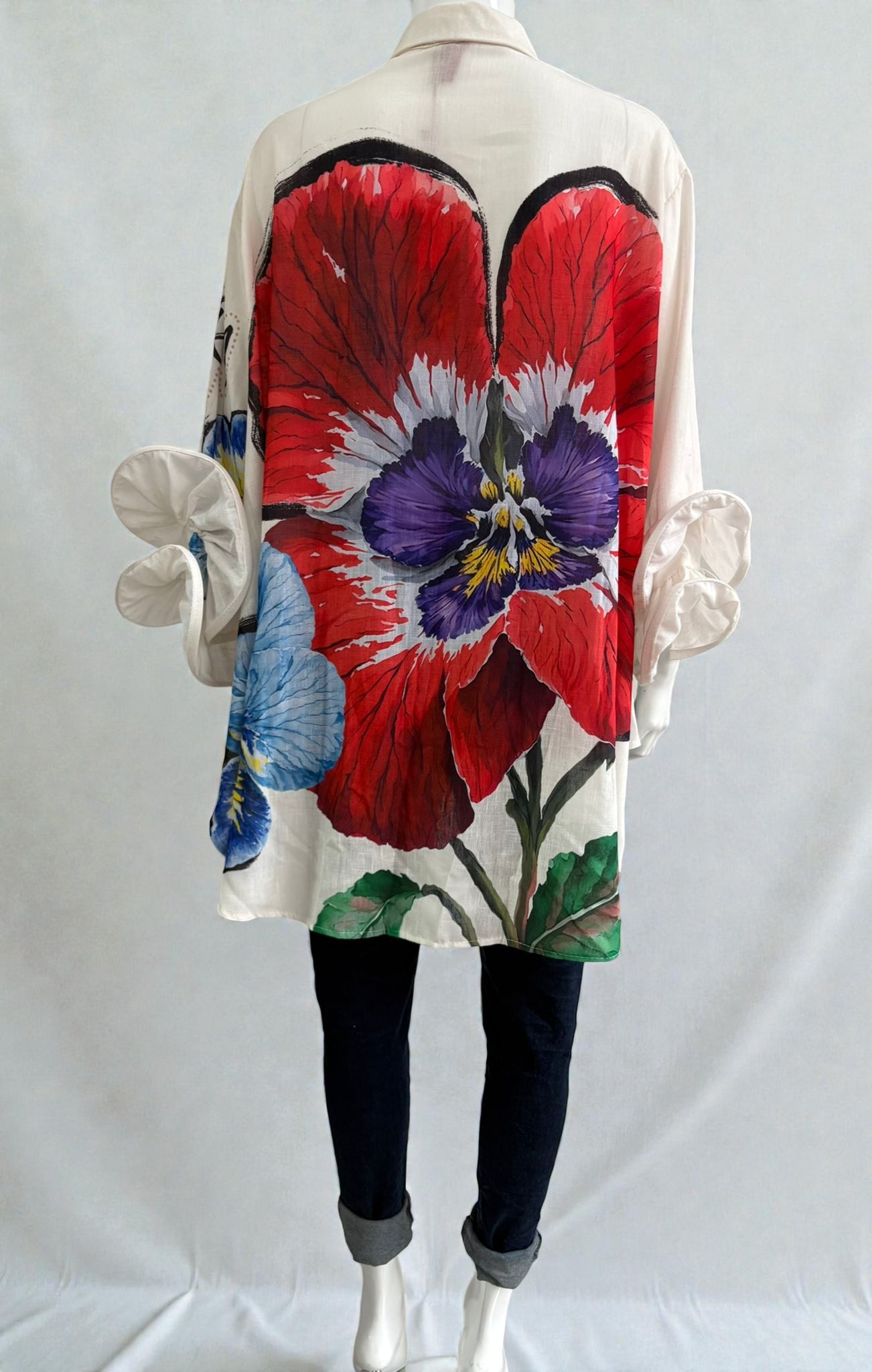 Made in Italy Flute Sleeve Floral Shirt