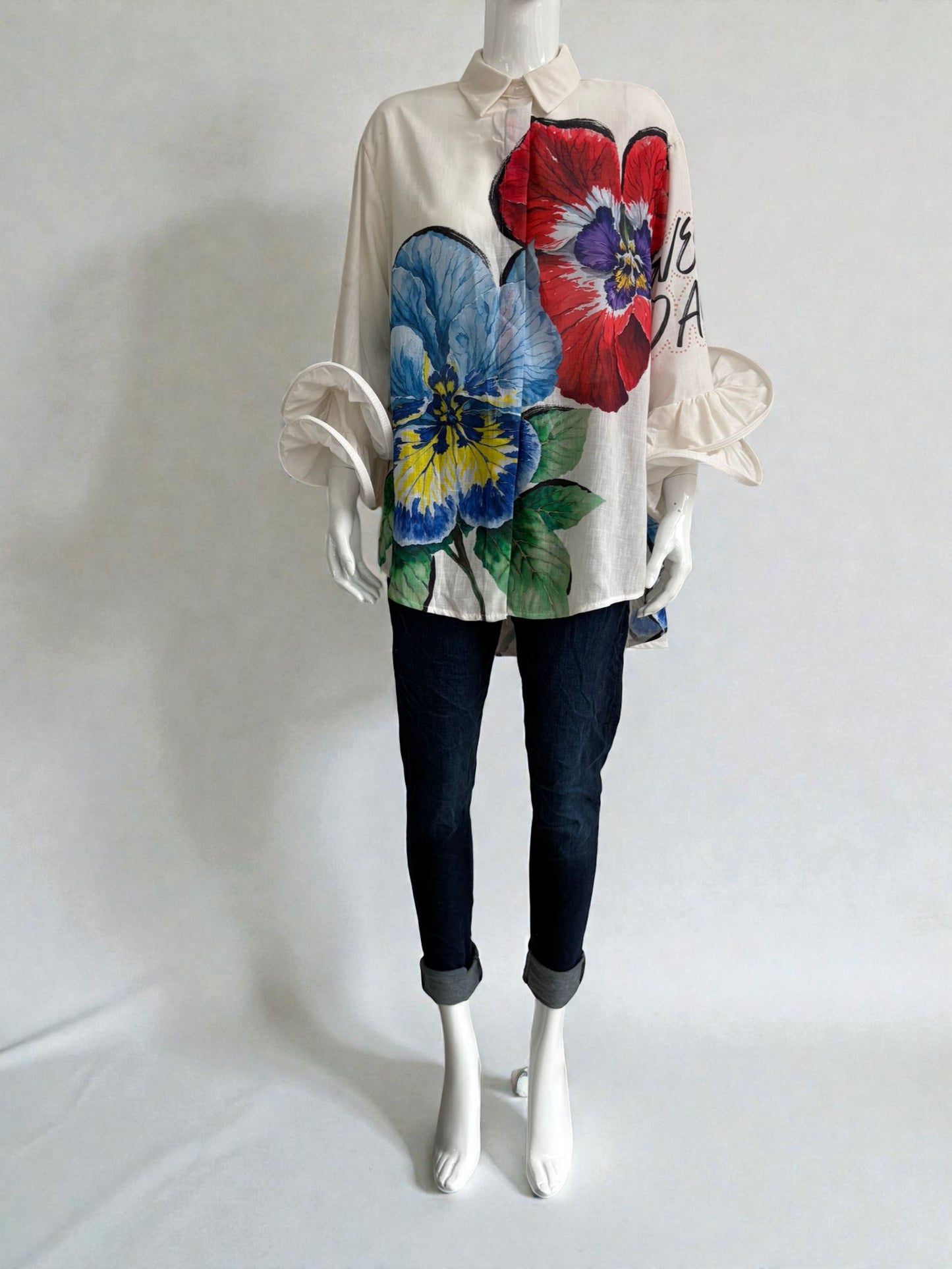 Made in Italy Flute Sleeve Floral Shirt