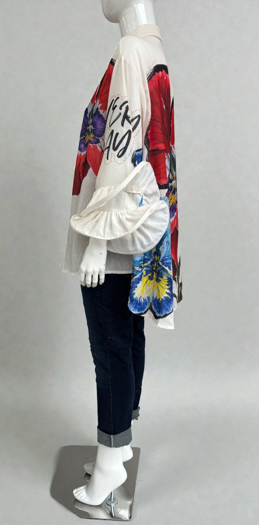 Made in Italy Flute Sleeve Floral Shirt