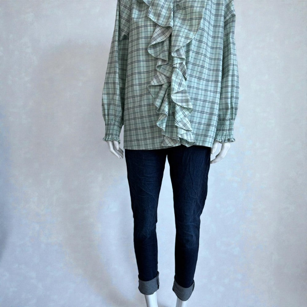 Made in Italy Cotton Plaid Frill Blouse