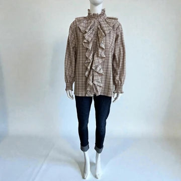 Made in Italy Cotton Plaid Frill Blouse