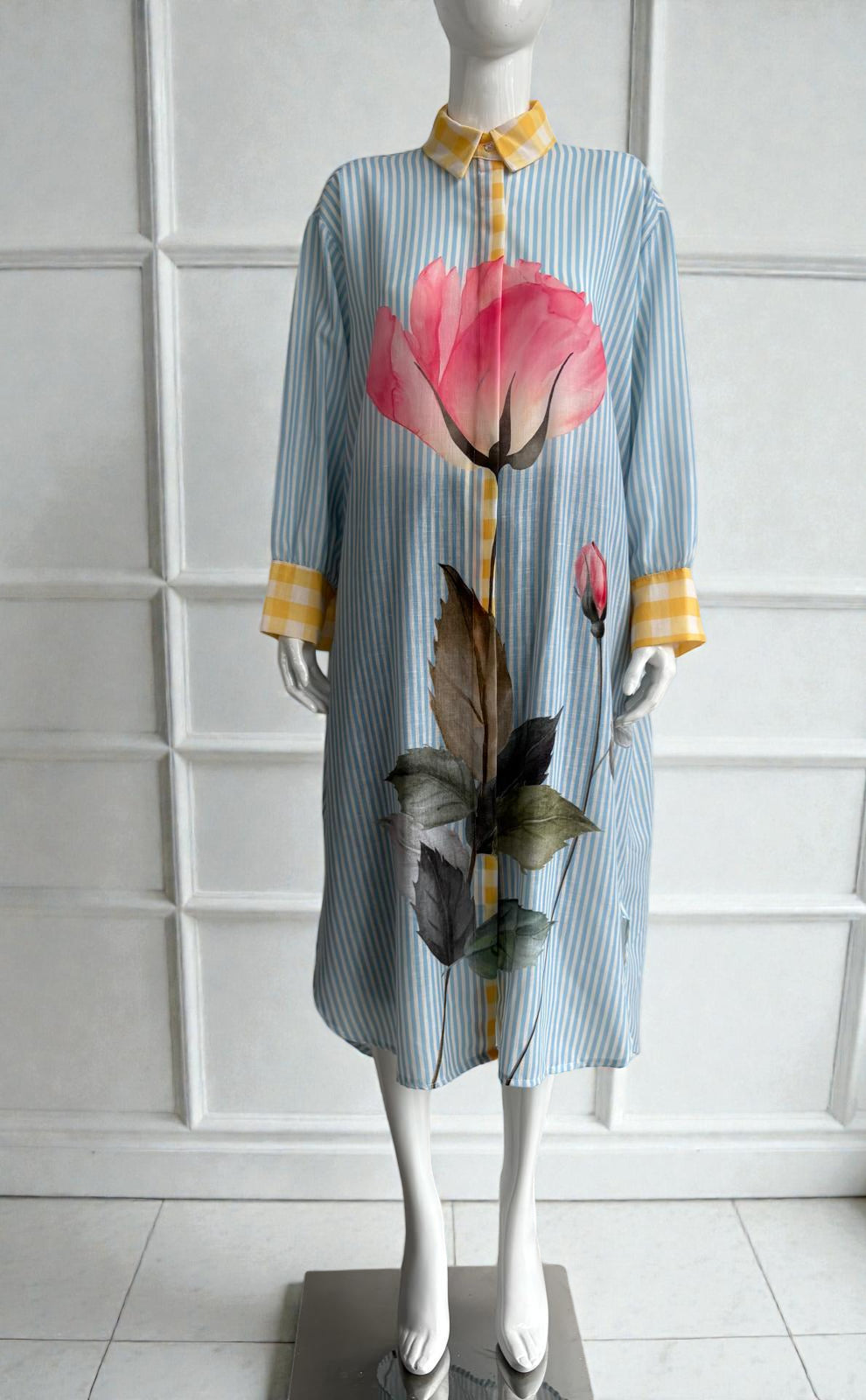 Made In Italy zeta otto striped Floral Shirt dress