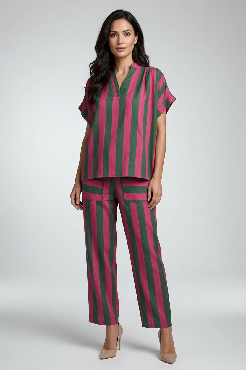 Stripe V Neck Short Sleeve Top