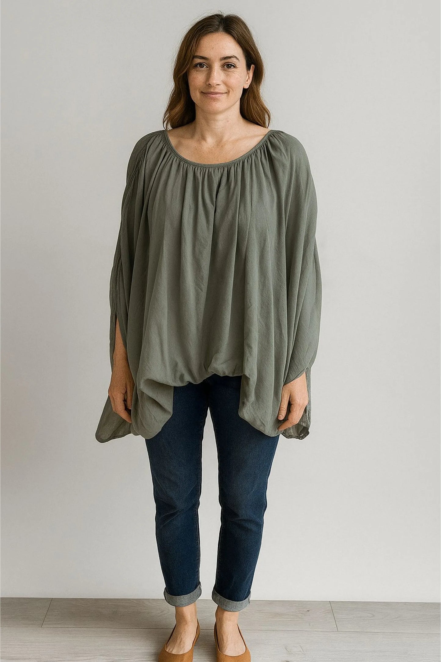 Cotton Puffball Drape Side Top Quirky