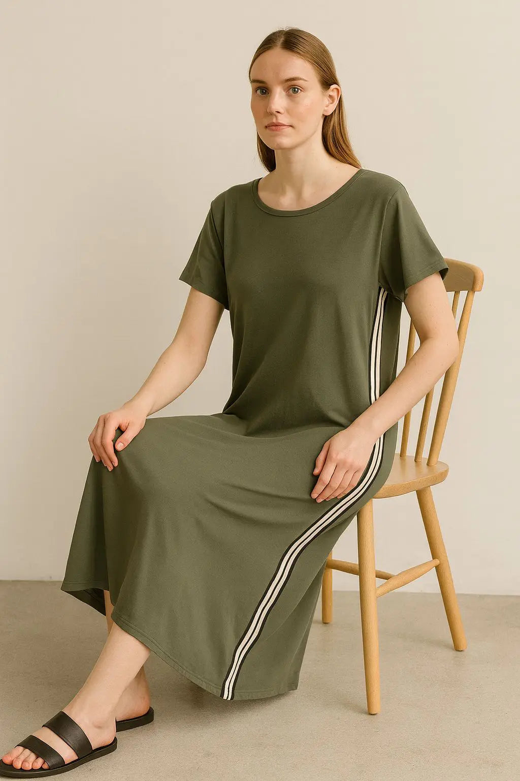 Jersey Stripe Trim Dress Lagenlook
