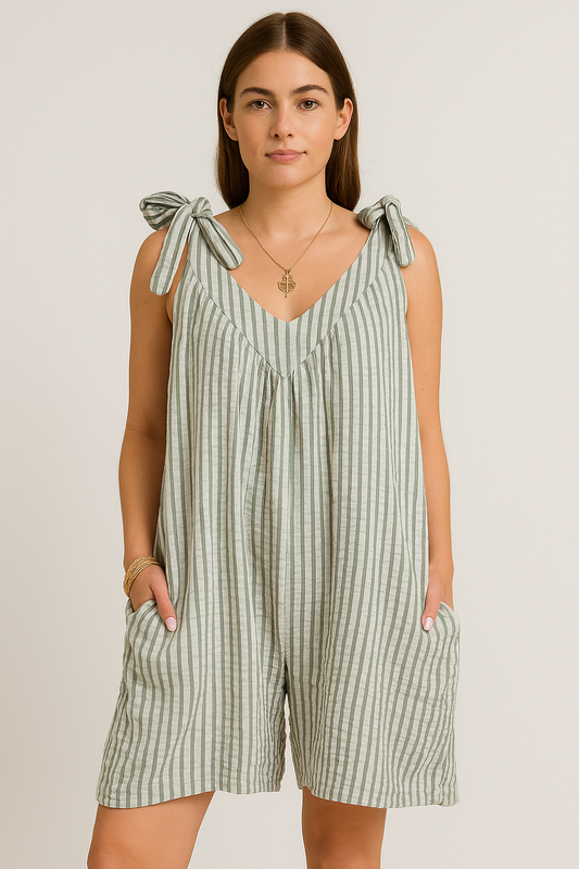 Women's Tie Shoulder Stripe Jumpsuit Lagenlook