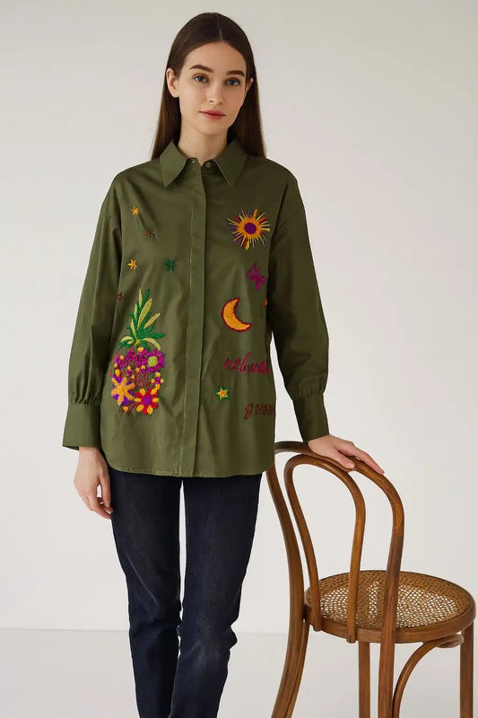 Zetaotton Embroidered Pineapple Shirt