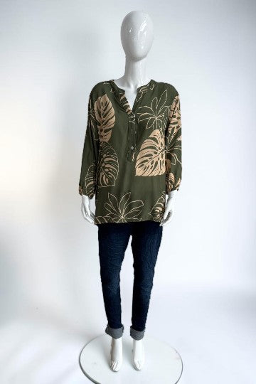 Tropical Leaf Print Blouse