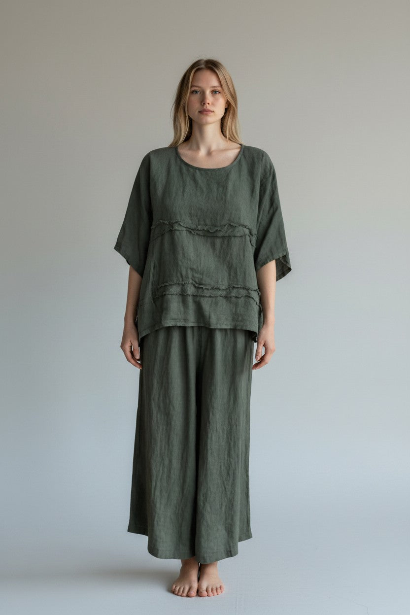 Made in Italy Linen Shirred Elastic Pant