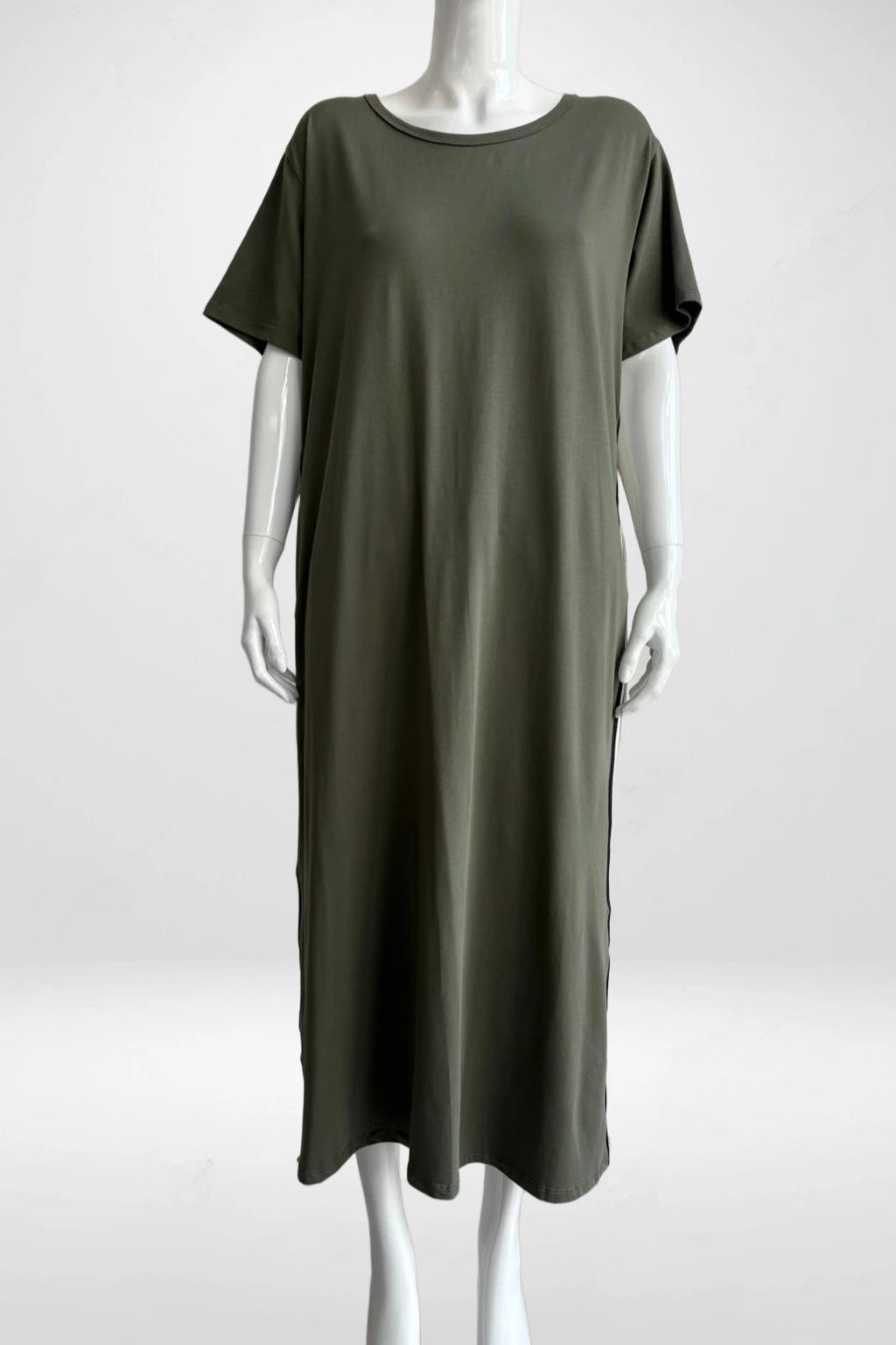 Jersey Stripe Trim Dress Lagenlook