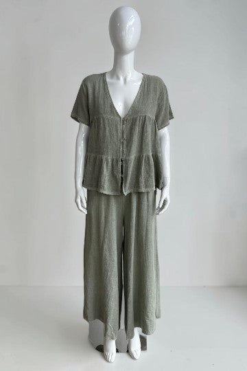 Linen Button Front Tier Top Lagenlook