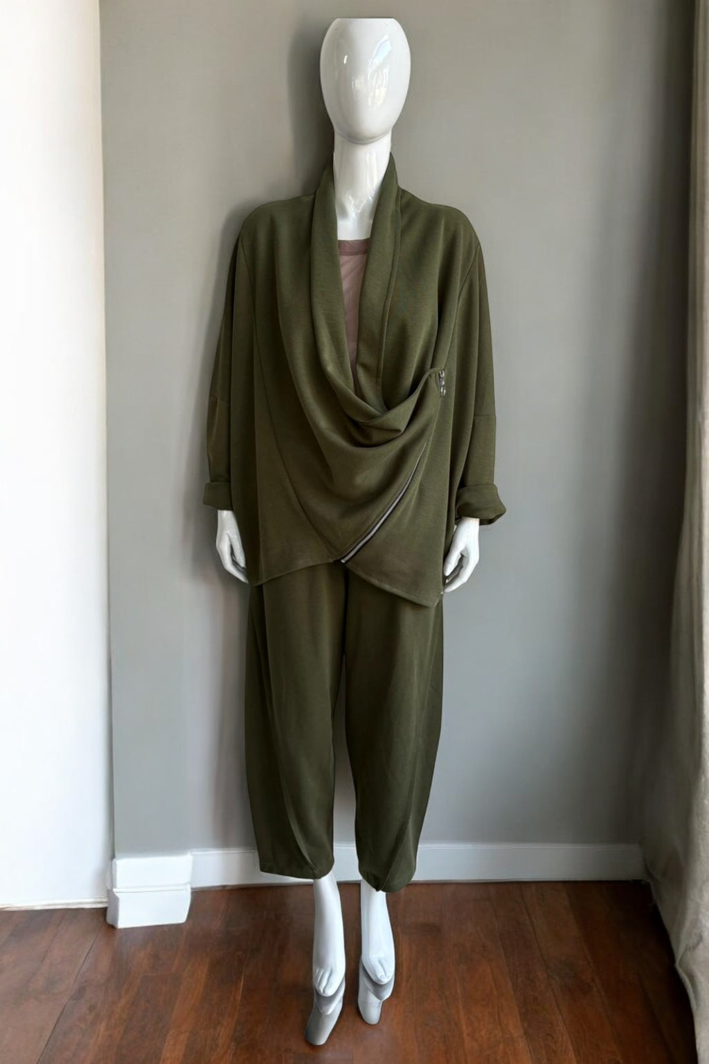 Asymmetrical Draped Zip Jacket Lagenlook