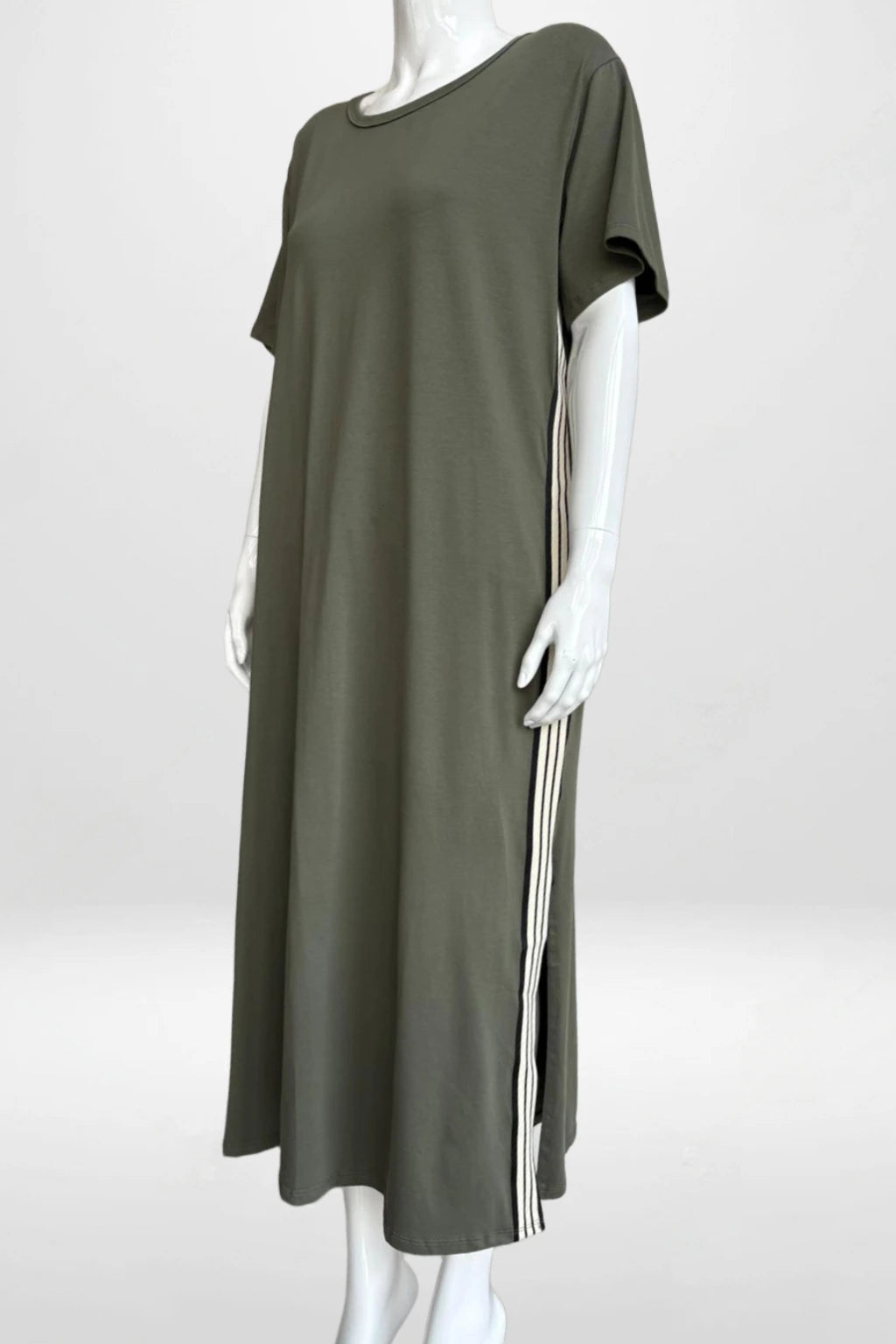 Jersey Stripe Trim Dress Lagenlook