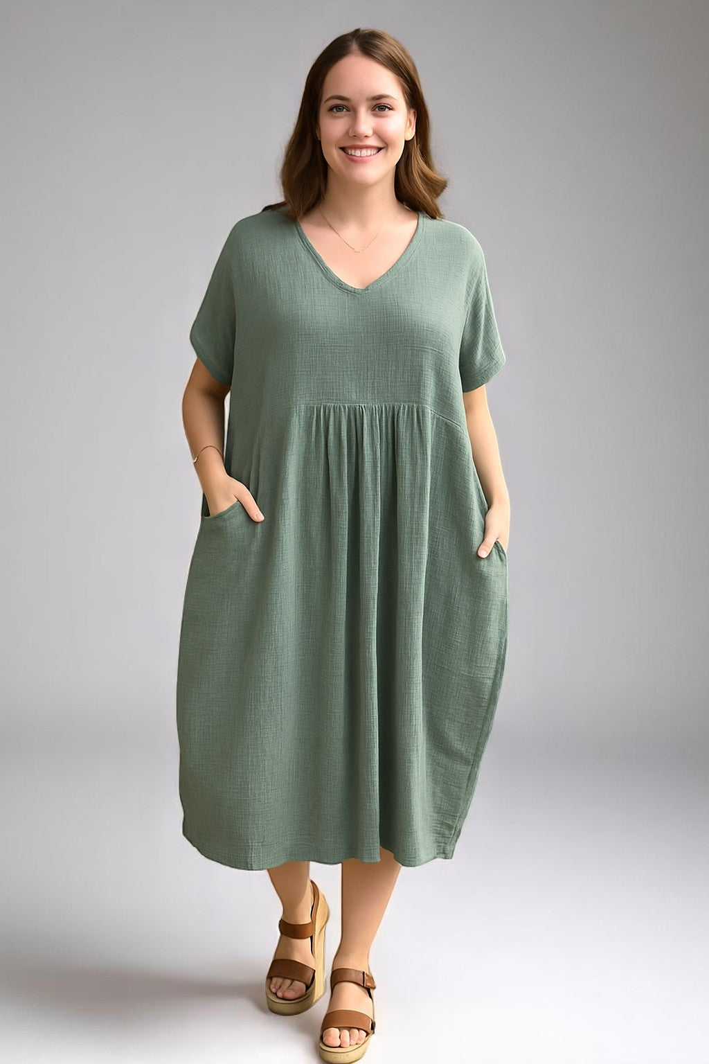 Pleated Cocoon Dress Lagenlook