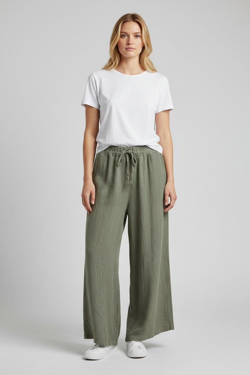 Linen Wide Leg Slant Hem Pant