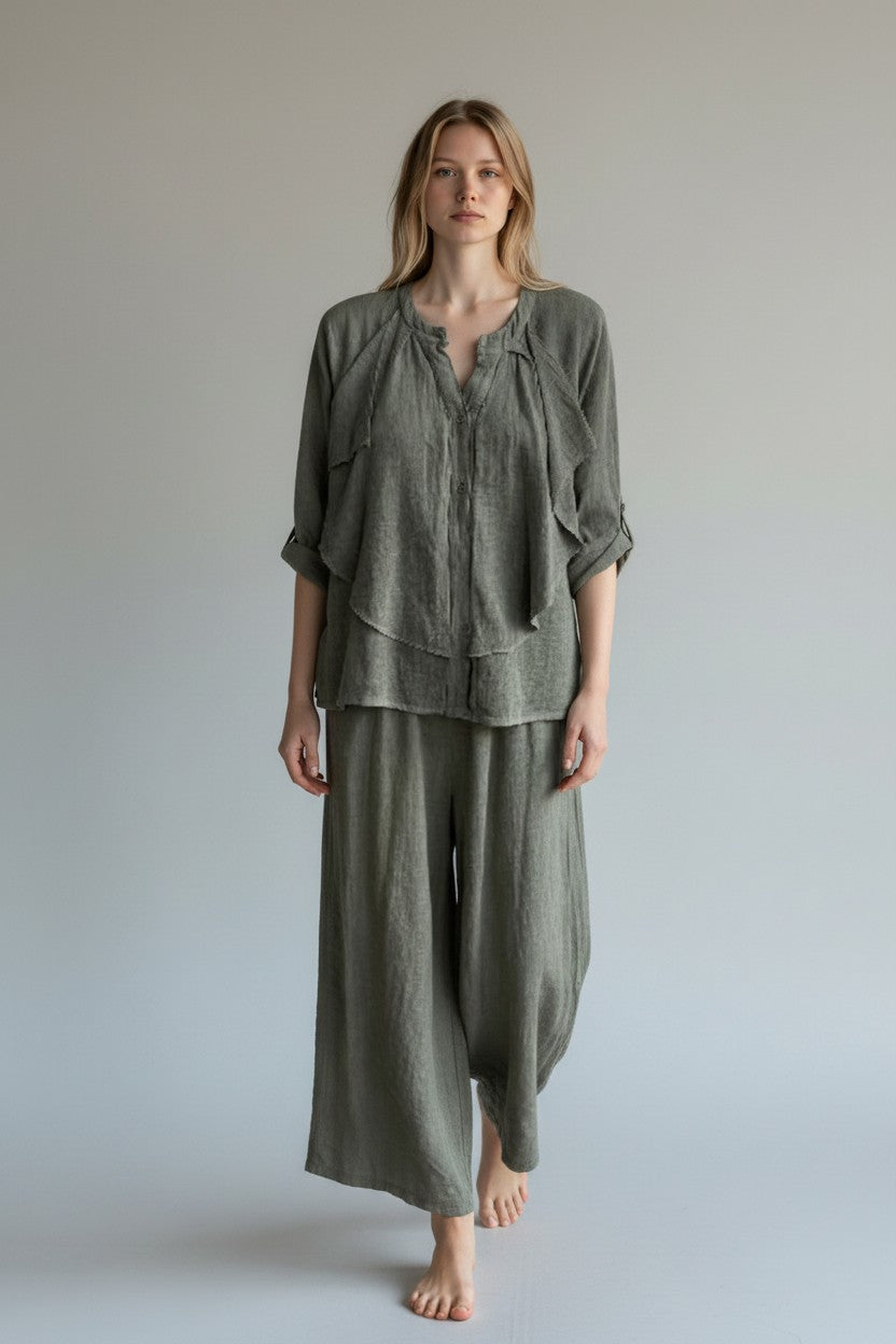 Linen Frill Shirt Lagenlook