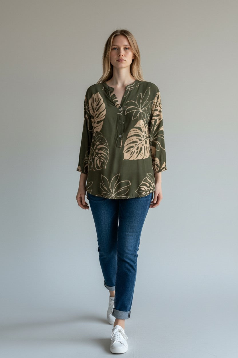 Tropical Leaf Print Blouse