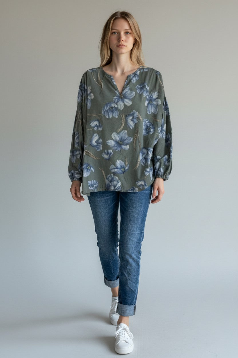 Made in Italy Cotton Floral Print Blouse