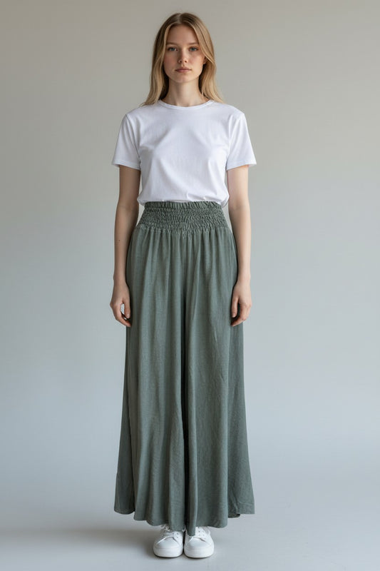 Shirred Elasticated Palazzo Pant