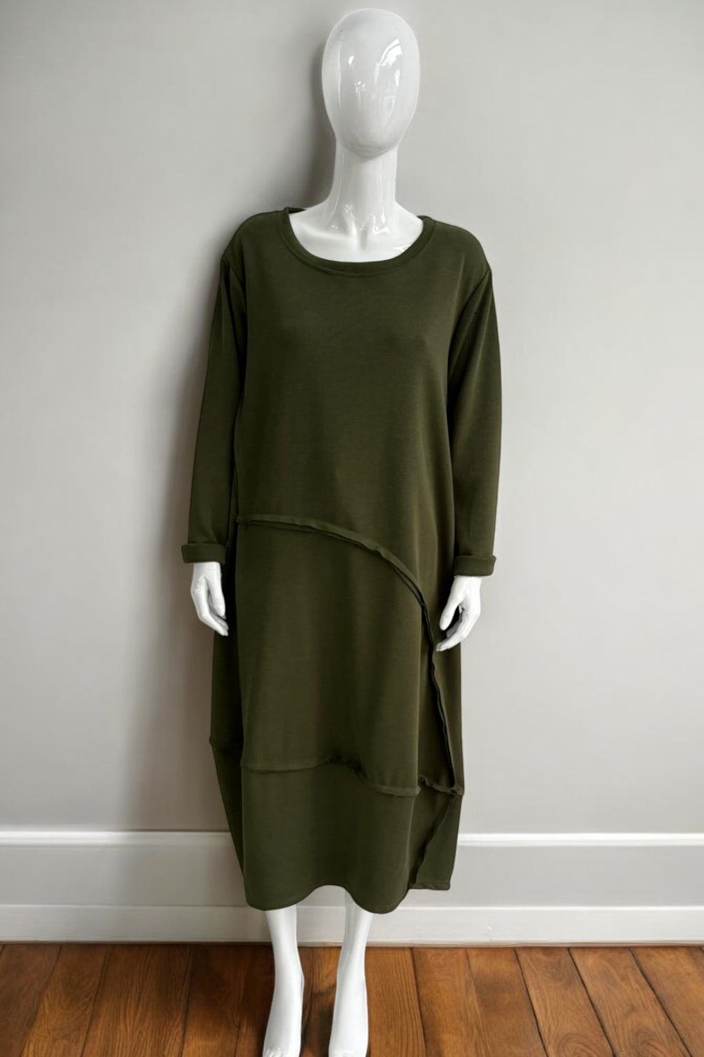 Oversized Asymmetrical Hem Casual Midi Dress