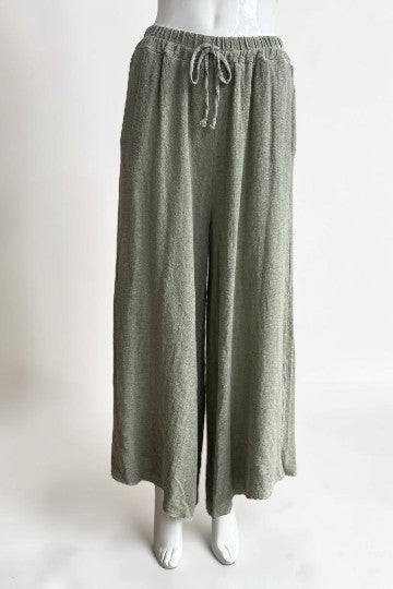 Linen Wide Leg Slant Hem Pant