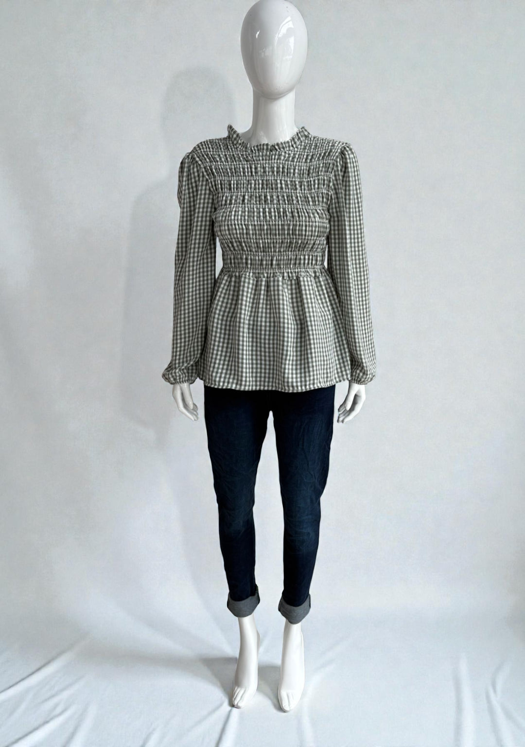 Women's Gingham Shirred Elasticated Blouse