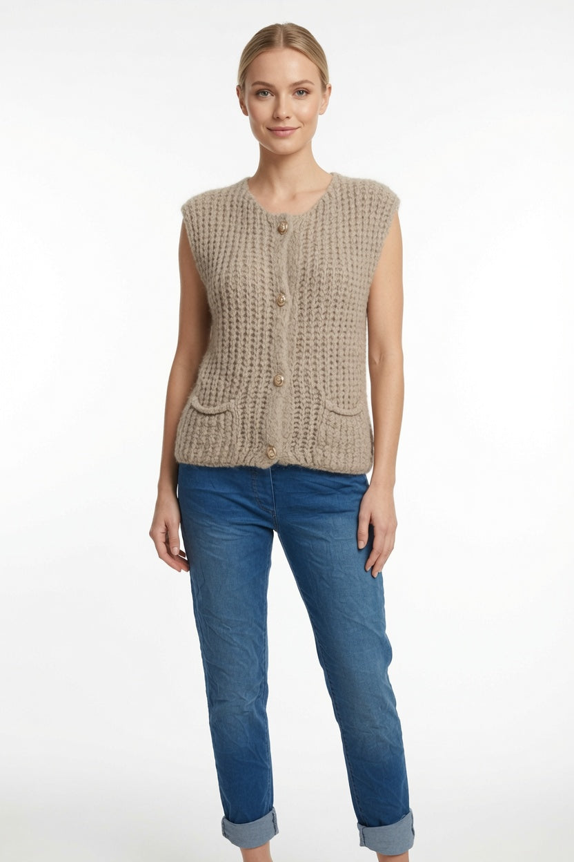 Ladies Sleeveless Cardigan Gilet with Pockets