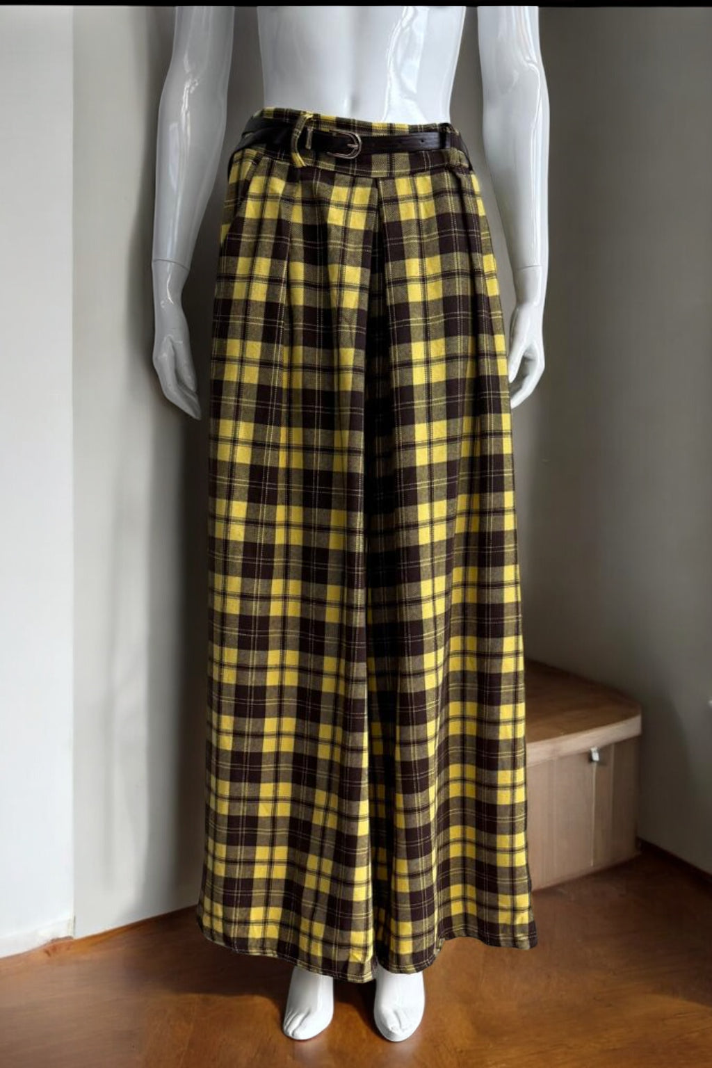 Brushed Cotton Plaid Palazzo Pants