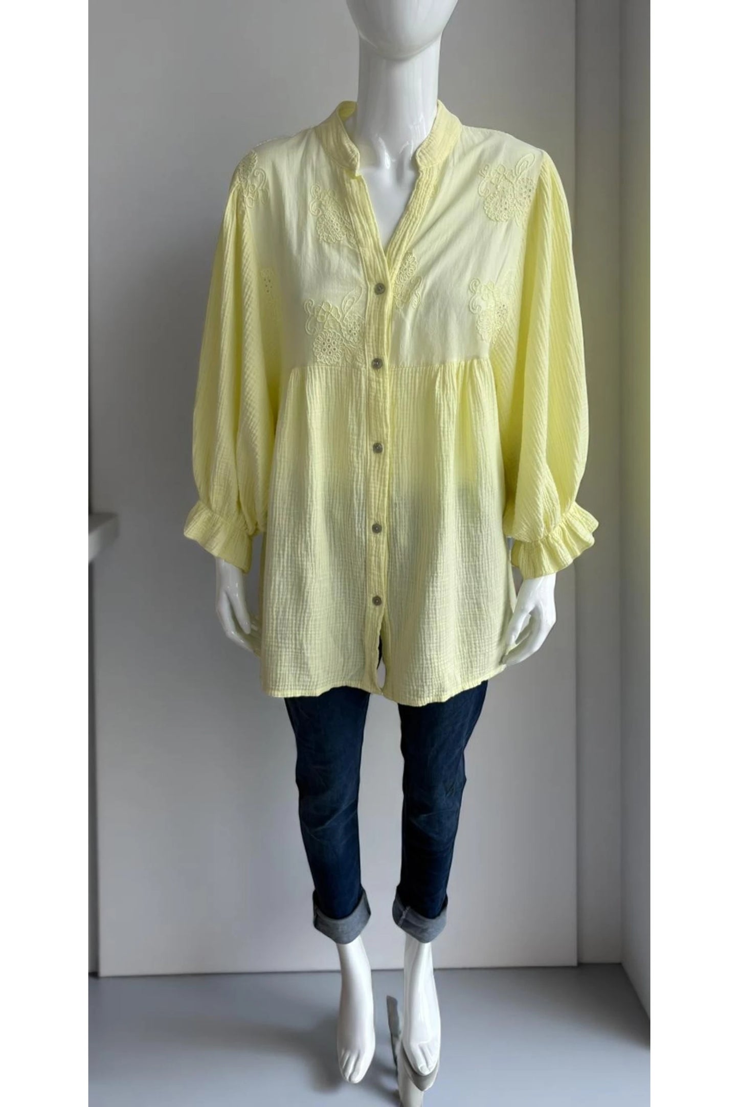 Cotton Embroided Smock Shirt Top