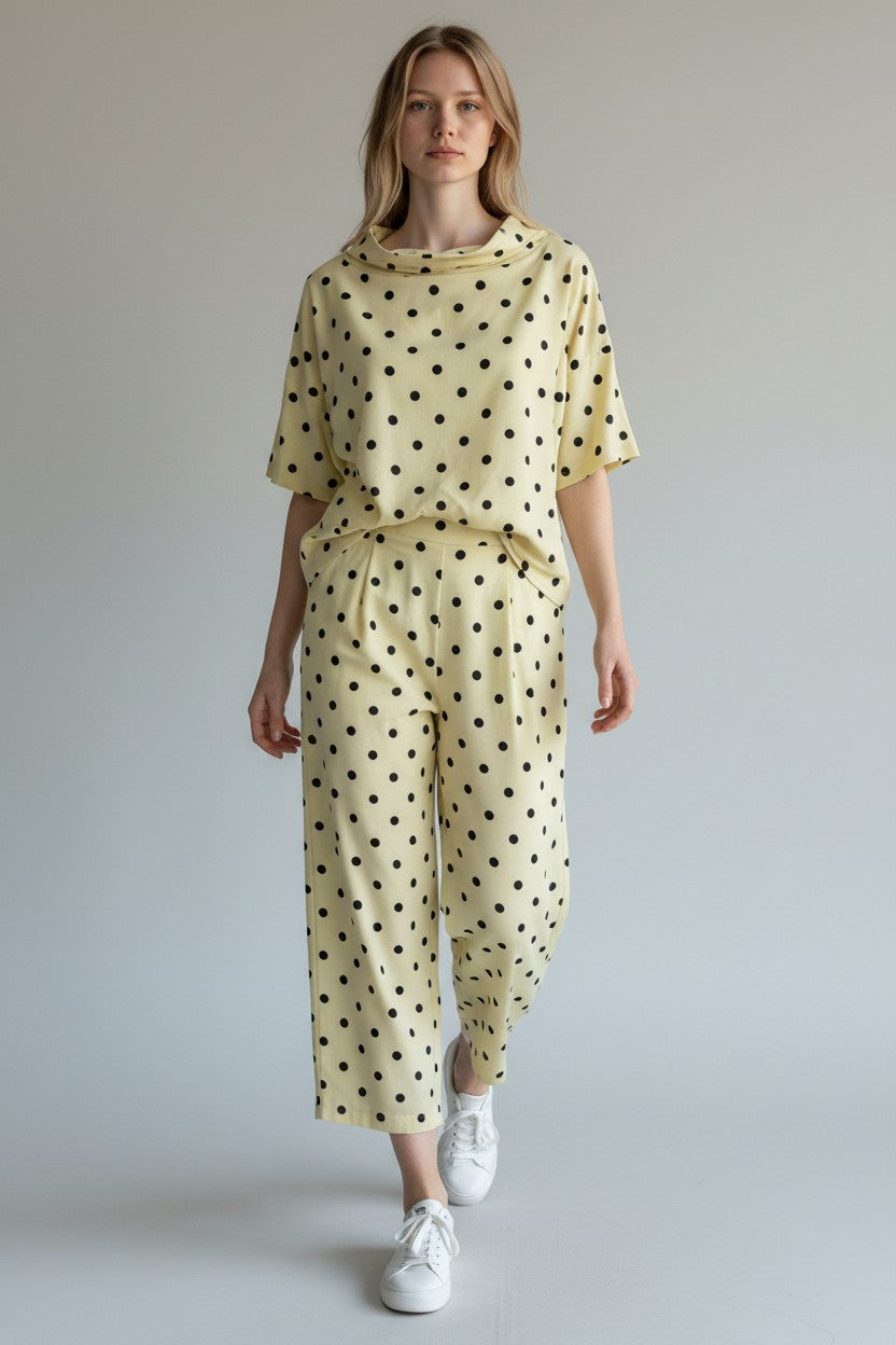 Made in Polka dot Drape Neck Top