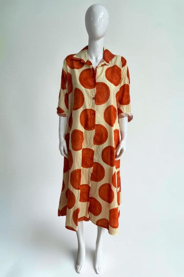 Cotton A Line Circle Print Shirt Dress