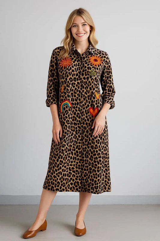 Zetaotto Embroidered Shirt Dress