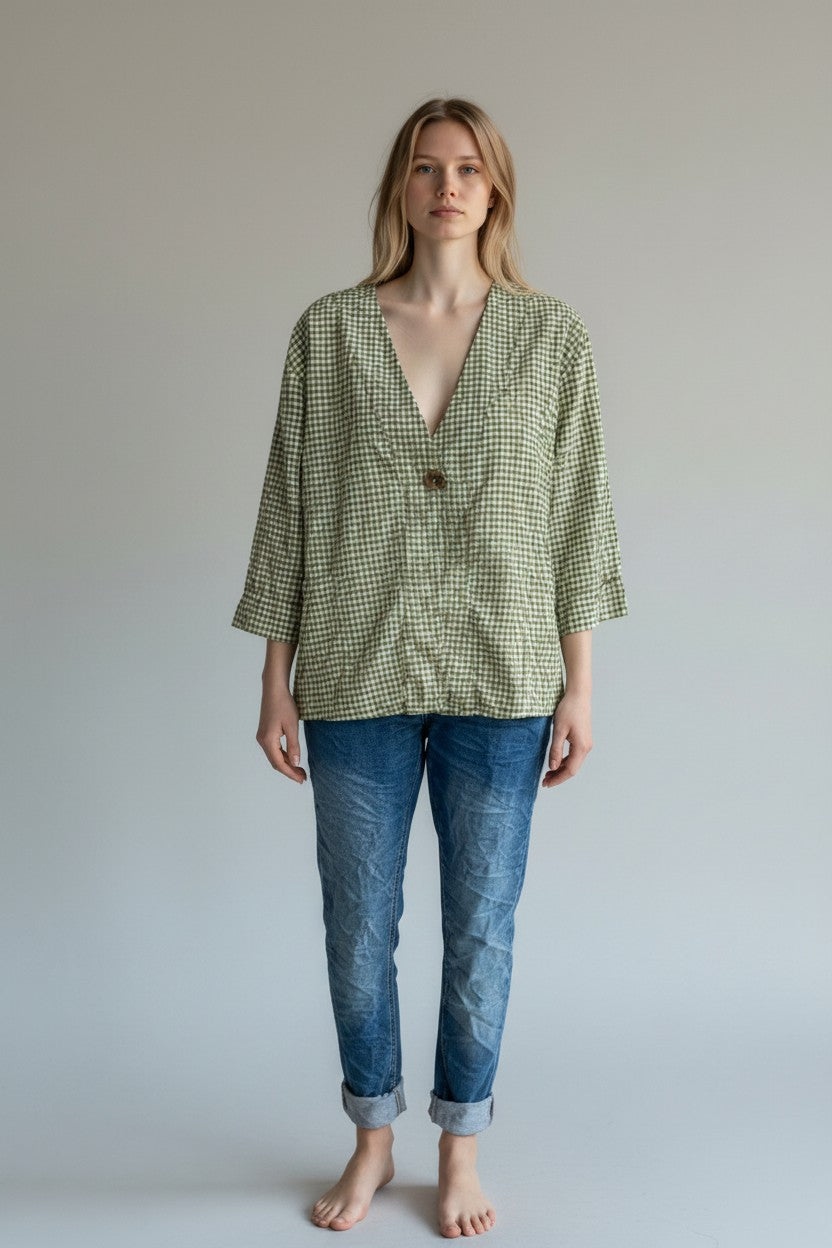 Gingham One Button Jacket