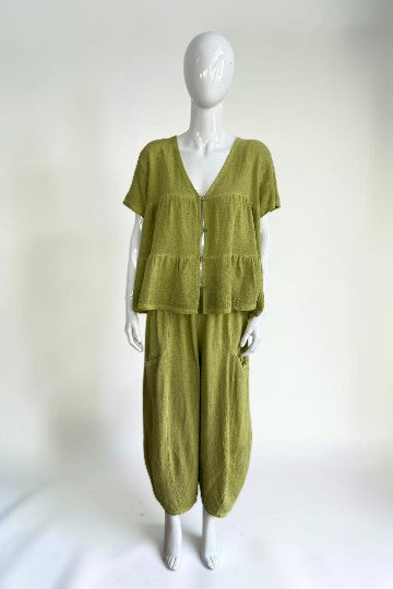 Linen Button Front Tier Top Lagenlook