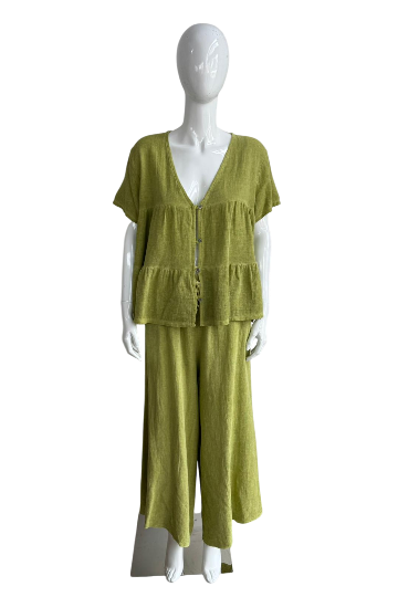 Linen Wide Leg Slant Hem Pant