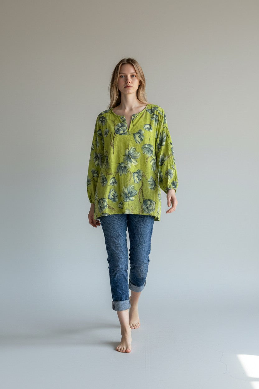 Made in Italy Cotton Floral Print Blouse