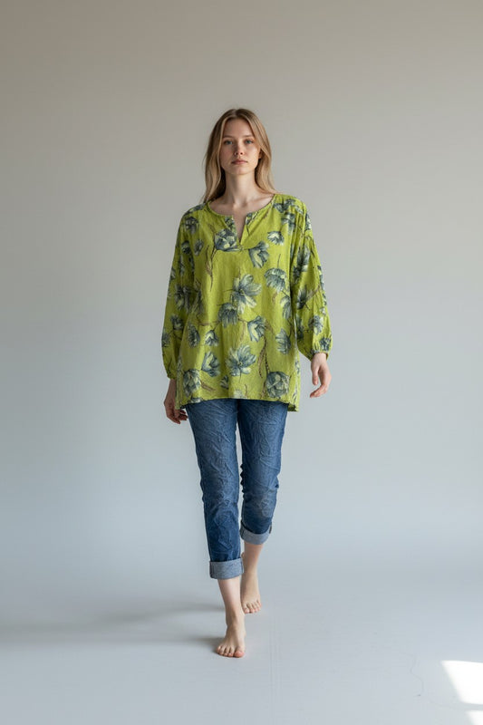 Made in Italy Cotton Floral Print Blouse