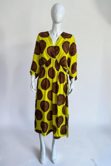 V Neck Elasticated waist Polka dot Dress